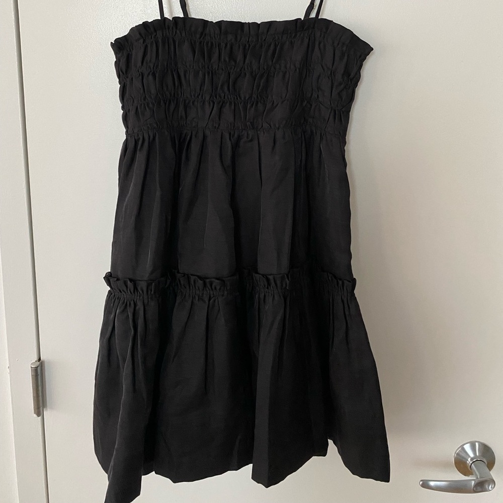 Shona Joy Black Shirred Tiered Mini Dress Size 4 NWT